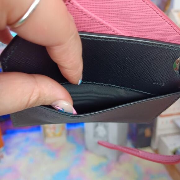 NIB PRADA Pink/Black Saffiano Leather Puppy Key Charm Card Holders Set $550 - Picture 9 of 13